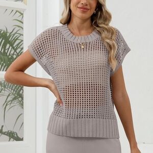 OUKODS Chic Gray Open-Knit Top